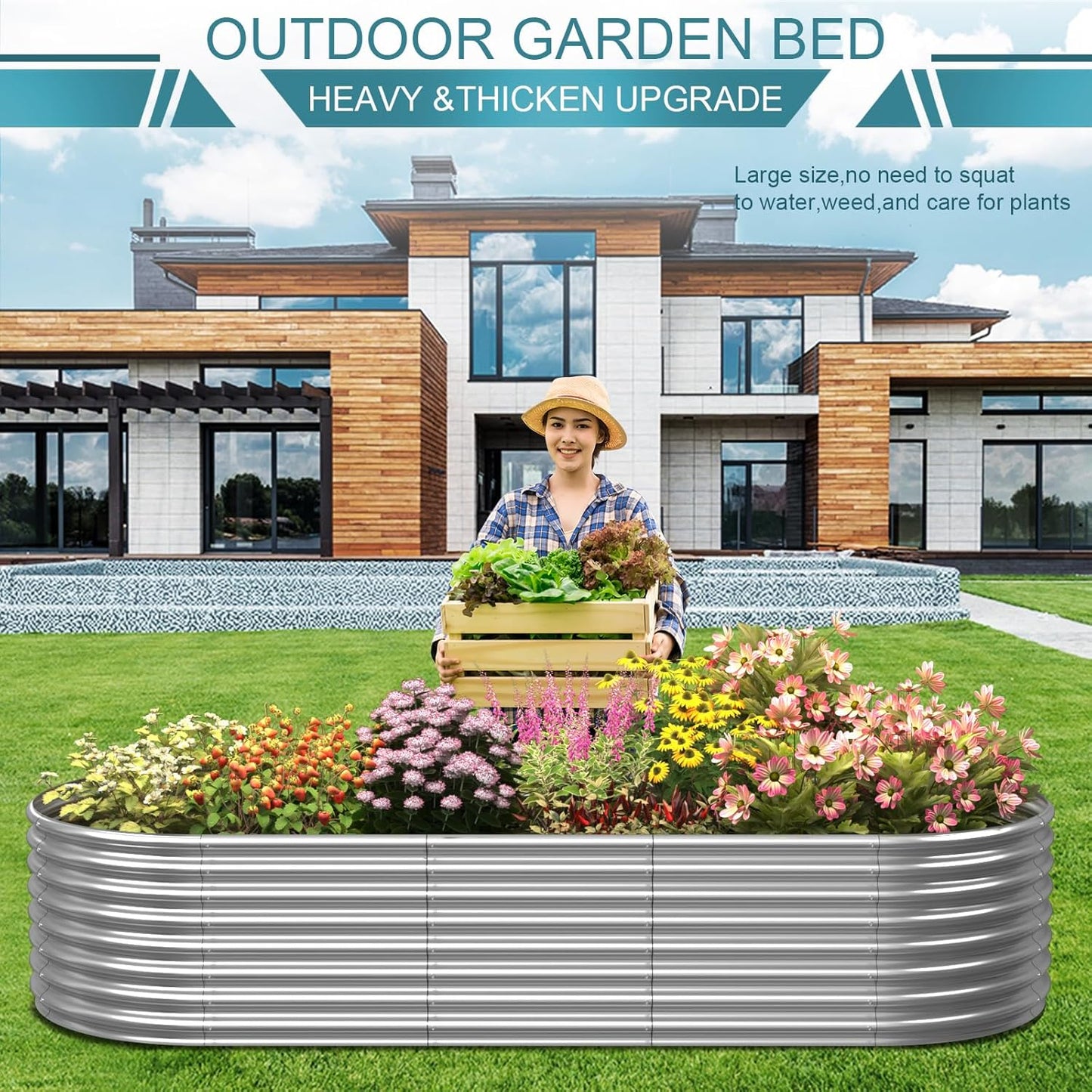 Oval Metal Raised Garden Bed for Outdoor Vegetables and Flowers

Heavy-Duty Galvanized Steel Garden Planter Bed

Stylish Oval Garden Planter for Backyard and Patio Gardening


