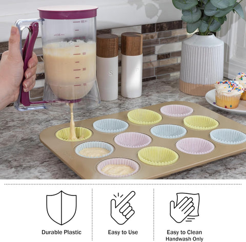 4 Cup Pancake & Waffle Batter Dispenser – Purple Handle

No-Drip Batter Dispenser for Muffins and Cupcakes

Easy-Pour Spring-Handle Pancake Batter Dispenser

Kitchen Baking Tool – Batter Dispenser with Measurement Markings

Pancake and Muffin Batter Dispenser 900ml Capacity