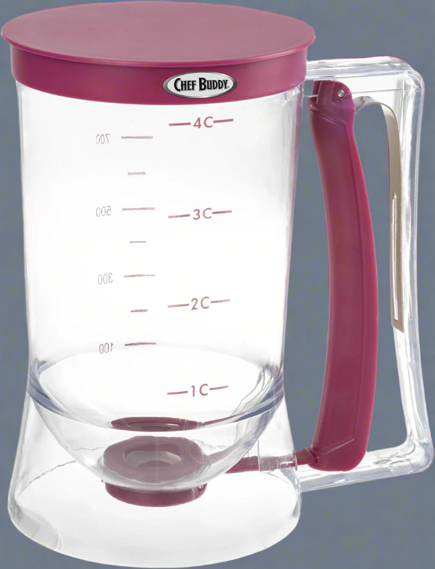 4 Cup Pancake & Waffle Batter Dispenser – Purple Handle

No-Drip Batter Dispenser for Muffins and Cupcakes

Easy-Pour Spring-Handle Pancake Batter Dispenser

Kitchen Baking Tool – Batter Dispenser with Measurement Markings

Pancake and Muffin Batter Dispenser 900ml Capacity