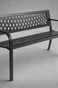 Black Patio Metal Garden Bench with Backrest – Front View

Decorative Steel Garden Bench – Close-Up of Backrest Scroll Design

Weather-Resistant Outdoor Bench – Side Angle

Outdoor Seating Metal Bench – On Lawn

Backyard Garden Bench with Armrests – Lifestyle Use