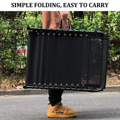 Black Adjustable Folding Patio Chaise Lounge Chair – Side View

Reclining Outdoor Lounge Chair Folded for Storage

Cushioned Folding Chaise Chair – Adjustable Backrest Positions

Patio Recliner in Outdoor Use Setting – Backyard or Poolside

Person Relaxing on Black Folding Patio Chaise Chair