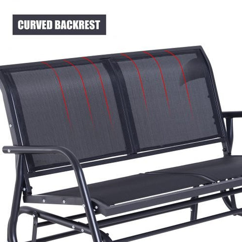 2-person outdoor patio rocking glider bench with mesh seat and steel frame – black garden swing chair
