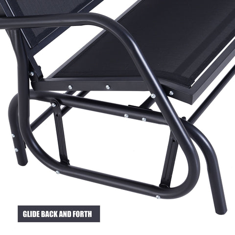 2-person outdoor patio rocking glider bench with mesh seat and steel frame – black garden swing chair

