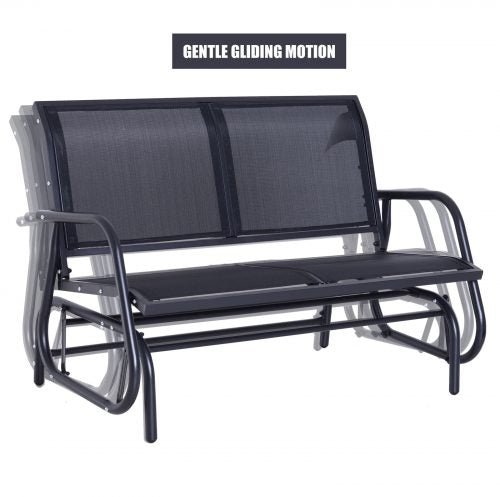 2-person outdoor patio rocking glider bench with mesh seat and steel frame – black garden swing chair

