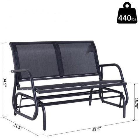 2-person outdoor patio rocking glider bench with mesh seat and steel frame – black garden swing chair
