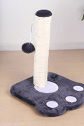 12" paw print cat scratching post with hanging play ball
compact cat tower for kittens with white post and black base
cat scratcher with interactive ball toy
cute cat scratching post with paw-shaped base
indoor kitten play stand for active pets
