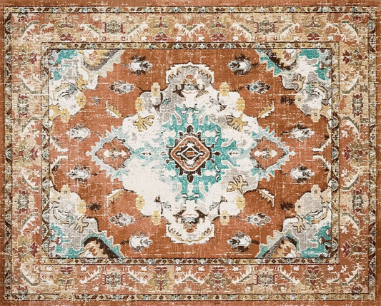 “Oriental area rug in beige vintage boho pattern”

“Traditional medallion rug with non-slip backing”

“Boho-style carpet for modern living room”

“5x7 Persian style area rug with washable fabric”

“Decorative entryway rug in oriental theme”