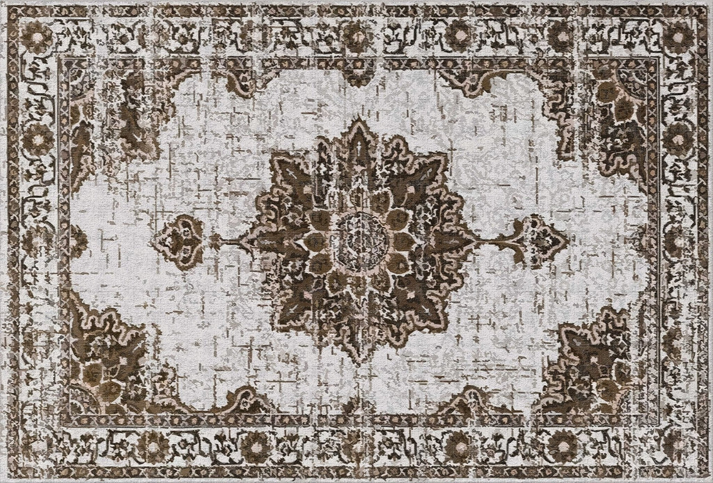 “Oriental area rug in beige vintage boho pattern”

“Traditional medallion rug with non-slip backing”

“Boho-style carpet for modern living room”

“5x7 Persian style area rug with washable fabric”

“Decorative entryway rug in oriental theme”