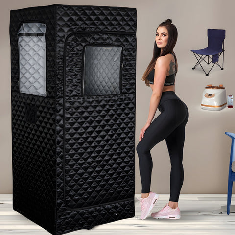New Personal Steam Sauna Tent with 3L Steamer, Stainless Steel Frame, Remote Control, LED Light & Foldable Chair | Home Spa Solution SS90180 - with | Sold by Uncle Wiener's Wholesale