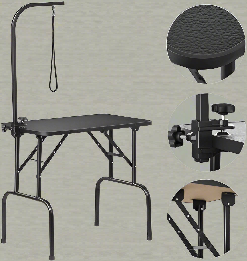 Pet Grooming Table with Adjustable Arm – Front View

Black Dog Grooming Table with Loop and Arm

Foldable Grooming Table for Dogs – Side Angle