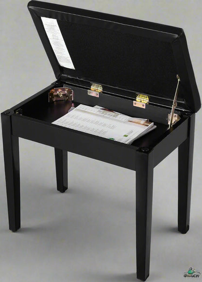 "Adjustable black faux leather piano bench with padded cushion and hidden storage – Model LPB55H"