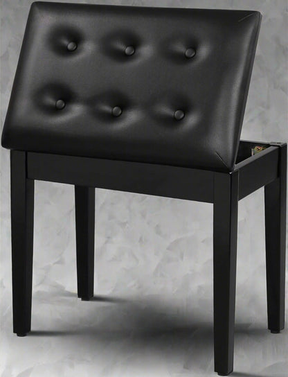 "Adjustable black faux leather piano bench with padded cushion and hidden storage – Model LPB55H"