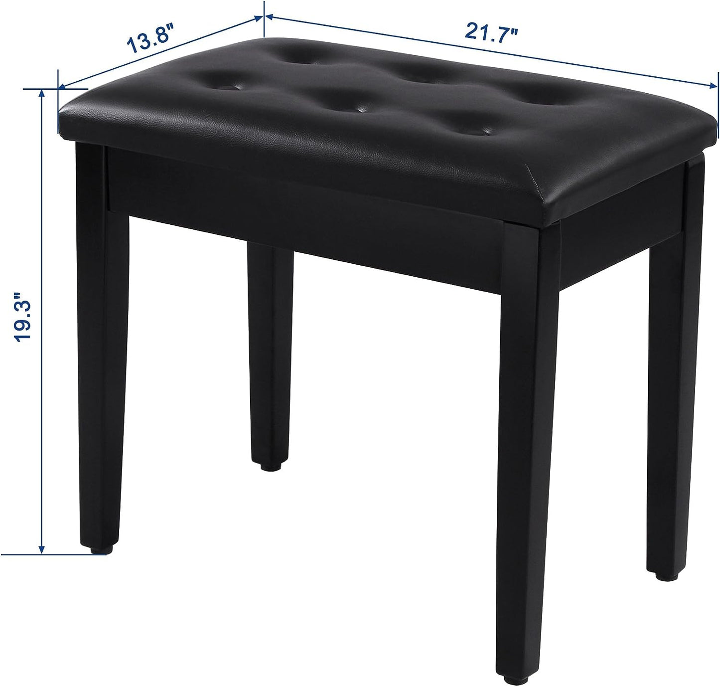 "Adjustable black faux leather piano bench with padded cushion and hidden storage – Model LPB55H"