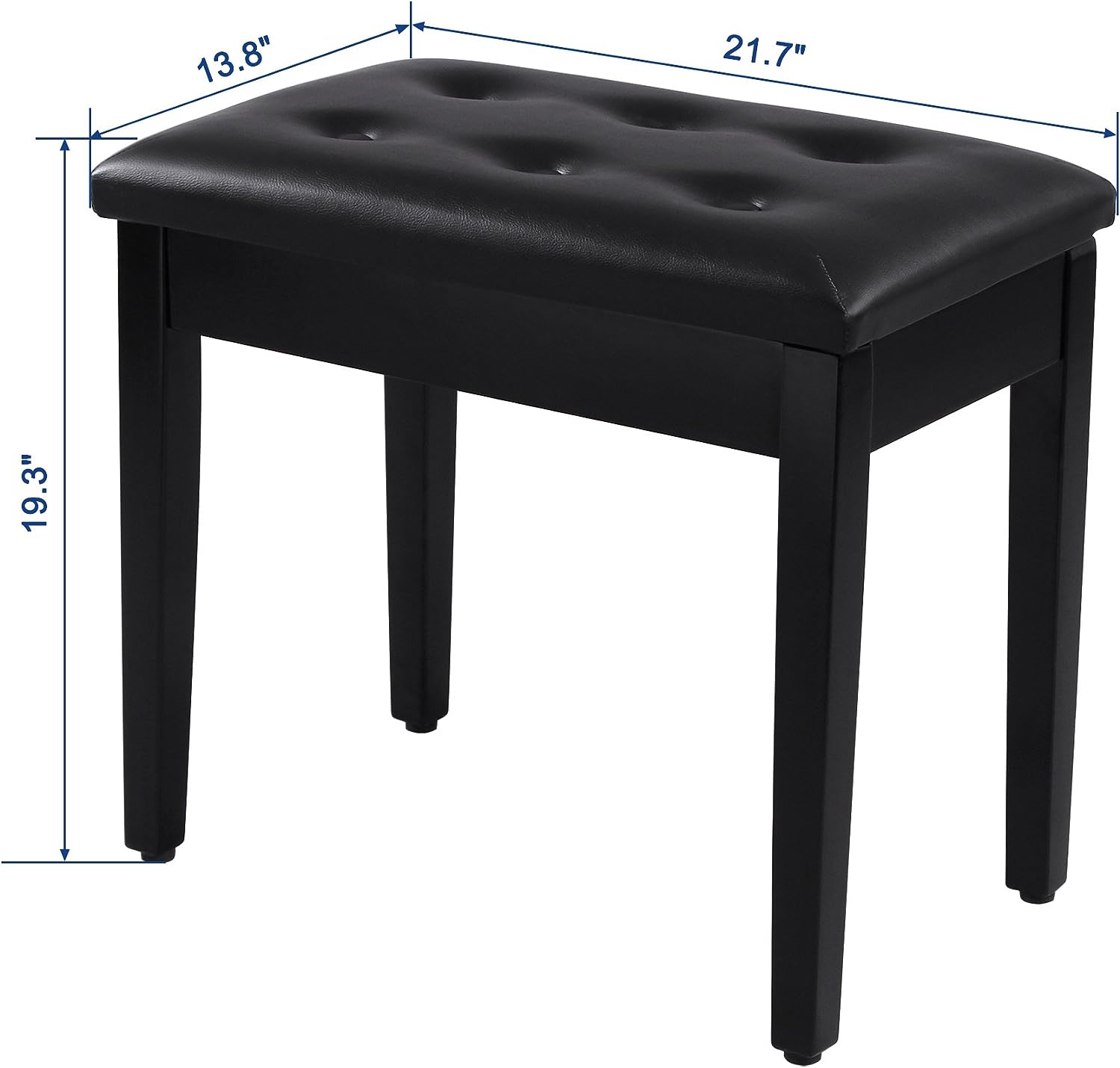 "Adjustable black faux leather piano bench with padded cushion and hidden storage – Model LPB55H"