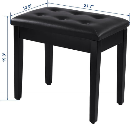 "Adjustable black faux leather piano bench with padded cushion and hidden storage – Model LPB55H"