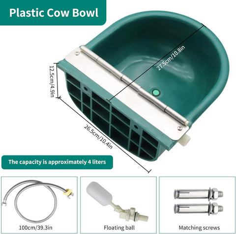Plastic Automatic Livestock Water Bowl – Model 2156051 (Top View)

Eco-Friendly Green Plastic Animal Drinker with Hose Attachment

Automatic Animal Waterer for Goats, Cattle, and Dogs – Close-up

Wall-Mount Livestock Water Bowl with Inlet Fitting – Side View