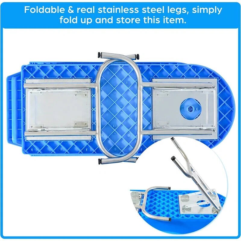 Golden retriever sitting in blue dog grooming tub
Foldable stainless steel leg wash station for dogs
Dog standing in grooming bathtub
Plastic tub with stainless legs folded for storage
Close-up view of tub interior and drainage area