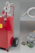 30-Gallon Fuel Transfer Tank – Full View with Manual Pump and Wheels
Gas Caddy with Manual Rotary Pump and 8-Foot Hose – Red Tank
Steel Fuel Caddy – Fuel Gauge and Discharge Hose Close-Up
Heavy-Duty Fuel Transfer Tank – Handle, Wheel, and Pump Detail
Portable Fuel Storage Tank – Rear View Showing Ground Wire and Hose
Manual Fuel Pump System – All Components Displayed