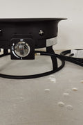52,000 BTU propane fire pit with lava rocks burning

portable camping fire pit with BBQ grill top

outdoor propane fire pit kit with hose and stand

black fire pit for patio and tailgate cooking

propane gas fire pit with included lava rocks