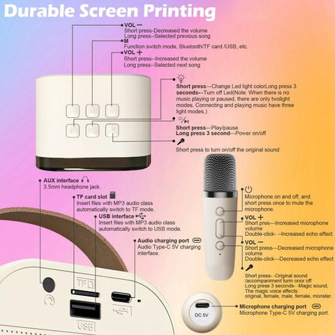 "Portable Bluetooth Karaoke Speaker with RGB Lights"

"Wireless Karaoke Speaker Set with Microphone"

"HiFi Audio Bluetooth Speaker for Party and Events"

"Rechargeable Karaoke Speaker with Dual Mic Support"

"RGB Light Show Bluetooth Karaoke System for Kids and Adults"
