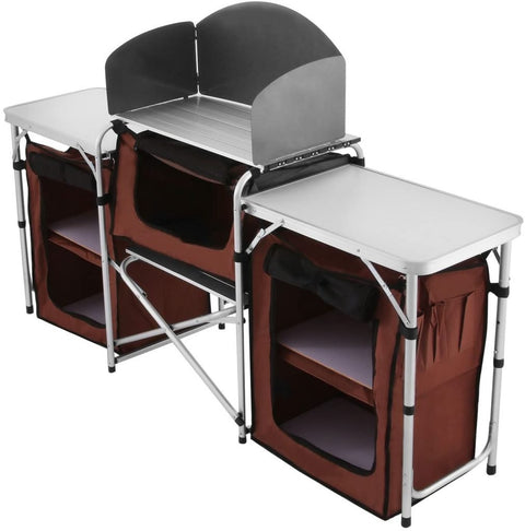 New Portable Camping Kitchen Table Set – Folding Outdoor Cooking Station with Storage & Windshield 1228820 - with | Sold by Uncle Wiener's Wholesale