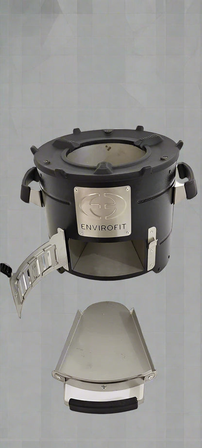 Portable charcoal stove for outdoor cooking

Compact camping stove for wood or charcoal

Lightweight stove in backyard grill setup

Charcoal-burning camp stove in use

Dual-fuel stove with steel body design