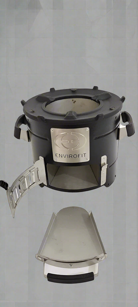 Portable charcoal stove for outdoor cooking

Compact camping stove for wood or charcoal

Lightweight stove in backyard grill setup

Charcoal-burning camp stove in use

Dual-fuel stove with steel body design