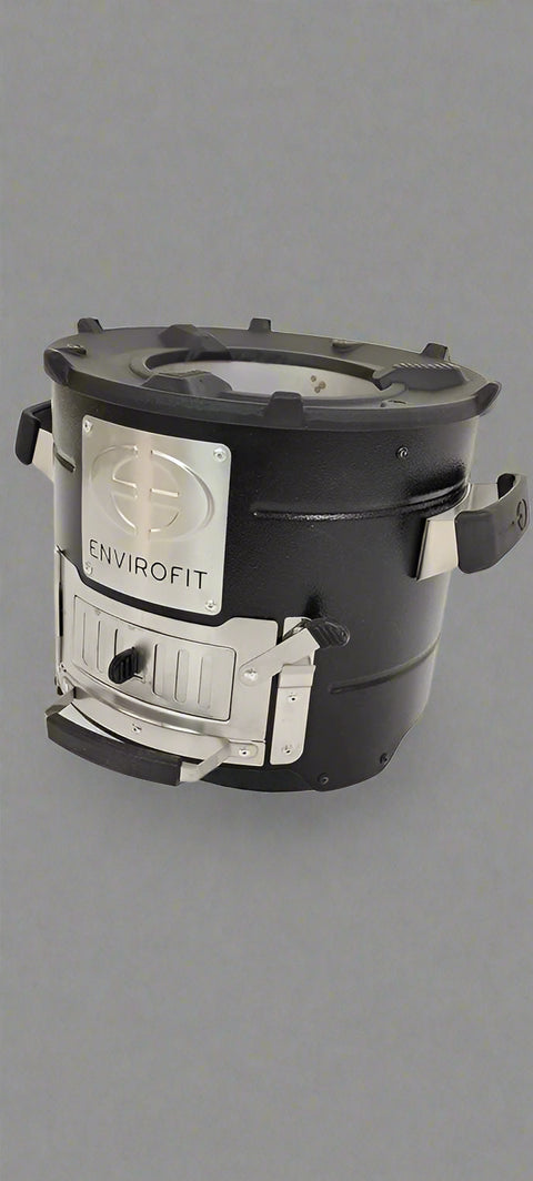 Portable charcoal stove for outdoor cooking

Compact camping stove for wood or charcoal

Lightweight stove in backyard grill setup

Charcoal-burning camp stove in use

Dual-fuel stove with steel body design