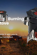 Portable charcoal stove for outdoor cooking

Compact camping stove for wood or charcoal

Lightweight stove in backyard grill setup

Charcoal-burning camp stove in use

Dual-fuel stove with steel body design