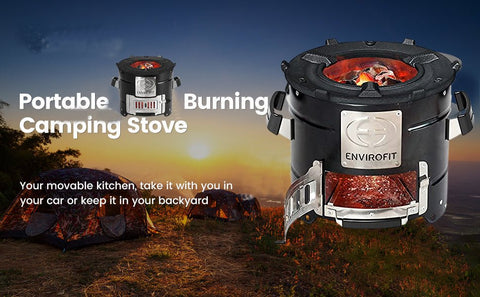 Portable charcoal stove for outdoor cooking

Compact camping stove for wood or charcoal

Lightweight stove in backyard grill setup

Charcoal-burning camp stove in use

Dual-fuel stove with steel body design