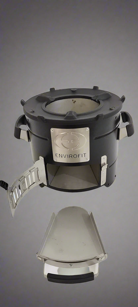 Portable charcoal stove for outdoor cooking

Compact camping stove for wood or charcoal

Lightweight stove in backyard grill setup

Charcoal-burning camp stove in use

Dual-fuel stove with steel body design