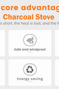 Portable charcoal stove for outdoor cooking

Compact camping stove for wood or charcoal

Lightweight stove in backyard grill setup

Charcoal-burning camp stove in use

Dual-fuel stove with steel body design