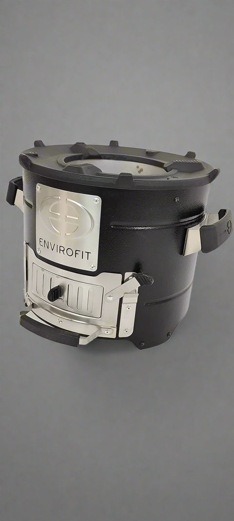 Portable charcoal stove for outdoor cooking

Compact camping stove for wood or charcoal

Lightweight stove in backyard grill setup

Charcoal-burning camp stove in use

Dual-fuel stove with steel body design