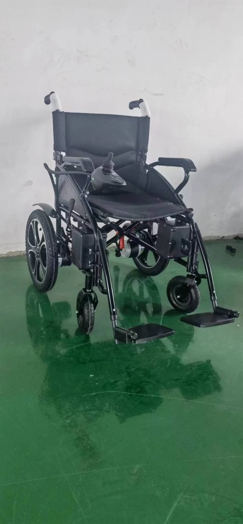 Lightweight foldable electric wheelchair with dual motors
Portable travel-ready wheelchair with aluminum frame and joystick control
Compact electric wheelchair folded in car trunk