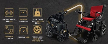 Lightweight foldable electric wheelchair with dual motors
Portable travel-ready wheelchair with aluminum frame and joystick control
Compact electric wheelchair folded in car trunk