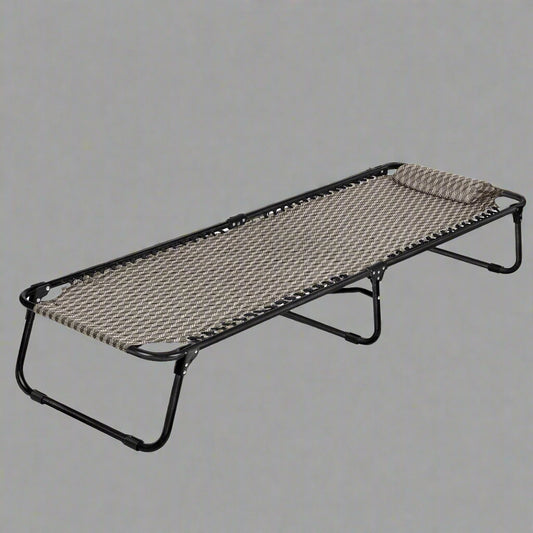 Portable Folding Camping Cot – Single Size Outdoor Bed

Foldable Sleeping Cot with Heavy-Duty Frame

Single-Size Camping Cot with 3-Pair Support Legs

Outdoor Sleeping Cot Folded for Storage