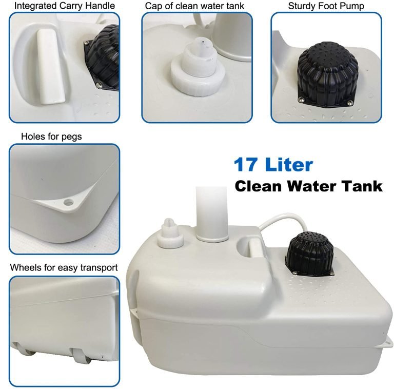 “Portable outdoor sink with foot pump and soap dispenser”

“Camping sink with 19L tank and wheels for transport”

“Foot-operated hand washing station for outdoor use”

“Self-contained camping sink system for hygiene and sanitation”

“Mobile sink with carry handle, water tank, and foot pedal”