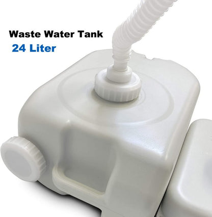 “Portable outdoor sink with foot pump and soap dispenser”

“Camping sink with 19L tank and wheels for transport”

“Foot-operated hand washing station for outdoor use”

“Self-contained camping sink system for hygiene and sanitation”

“Mobile sink with carry handle, water tank, and foot pedal”