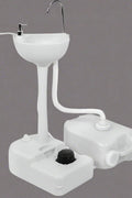 “Portable outdoor sink with foot pump and soap dispenser”

“Camping sink with 19L tank and wheels for transport”

“Foot-operated hand washing station for outdoor use”

“Self-contained camping sink system for hygiene and sanitation”

“Mobile sink with carry handle, water tank, and foot pedal”