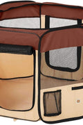 Portable 8-panel pet playpen setup outdoors
Foldable dog and cat kennel with zippered mesh top
Carry case for foldable dog playpen
Reinforced dog playpen with bottle holder and mesh windows
Pet playpen folded flat for travel or storage