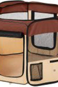 Portable 8-panel pet playpen setup outdoors
Foldable dog and cat kennel with zippered mesh top
Carry case for foldable dog playpen
Reinforced dog playpen with bottle holder and mesh windows
Pet playpen folded flat for travel or storage