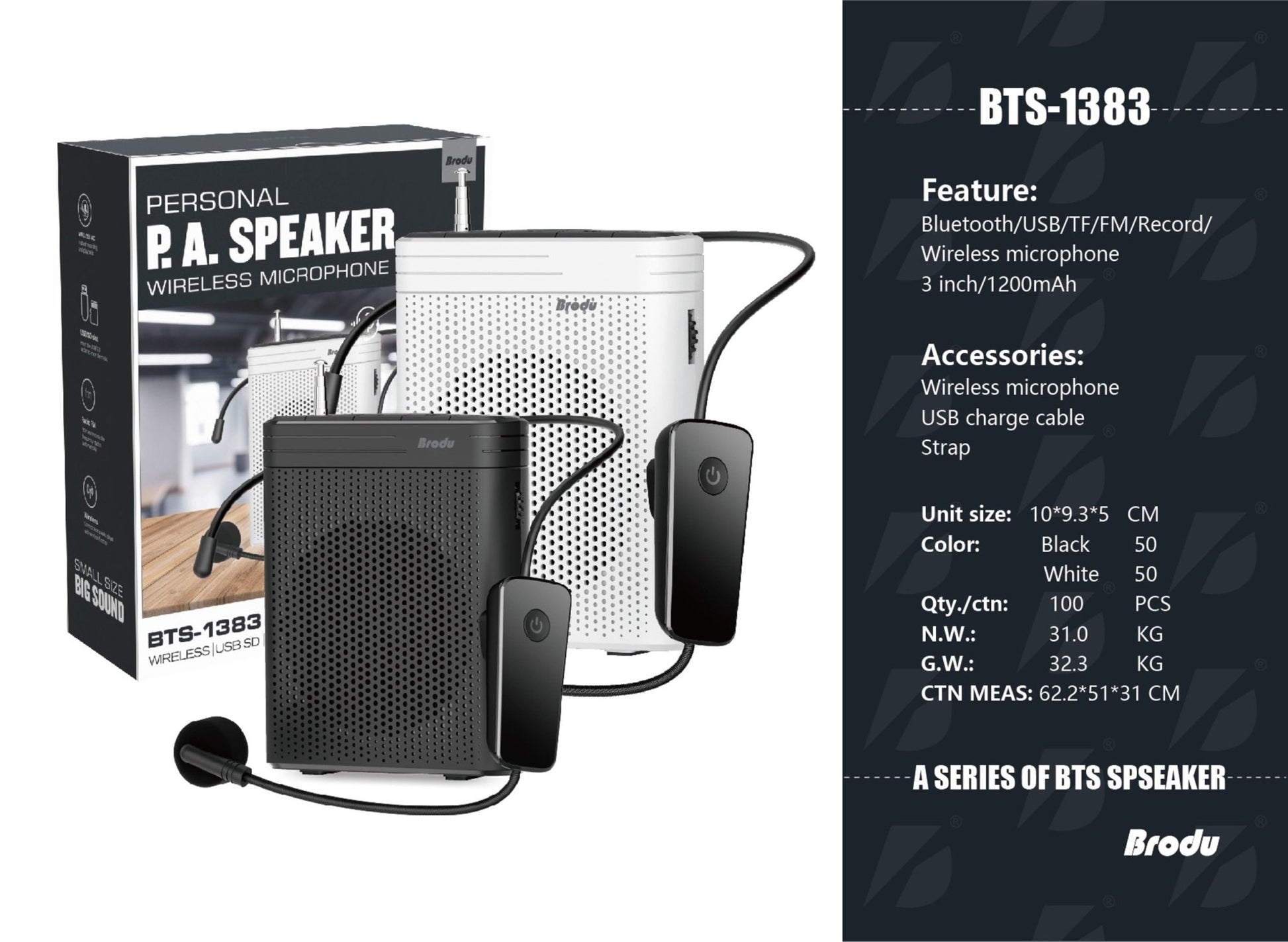 “Rechargeable Bluetooth speaker with belt clip and mic”

“Portable PA speaker system for teachers and coaches”

“BTS1383 speaker with USB, TF card, and FM radio”

“Hands-free mic and speaker combo with clip-on design”

“Public speaking portable audio amplifier with LED display”