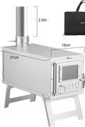 Wood burning stove set up inside a canvas tent for heating and cooking

