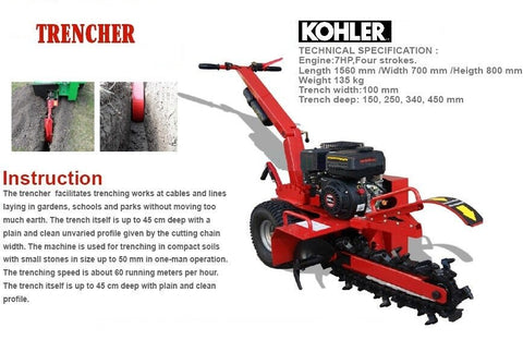 portable trencher side view
DRT770 Kohler 7HP engine close-up
walk-behind trencher digging soil
heavy-duty trencher rear profile
DRT770 compact trencher for irrigation