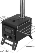 Portable wood burning stove for tent heating

Compact camp heater with chimney pipe

Foldable wood stove with cooking surface

Outdoor tent stove heating in camping setup

Stainless steel wood-burning camping heater