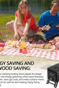 Portable wood burning stove for tent heating

Compact camp heater with chimney pipe

Foldable wood stove with cooking surface

Outdoor tent stove heating in camping setup

Stainless steel wood-burning camping heater