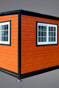 Exterior view of 2-bedroom deluxe folding house

Modern prefabricated orange modular home

Inside view of compact folding prefab unit

Kitchen area with electric setup in prefab home

Folding house with porch roof kit variant