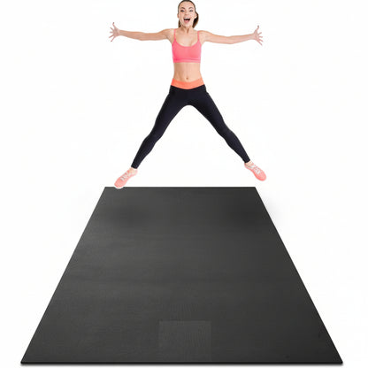 woman exercising on black non-slip fitness mat at home

large gorilla mat for home gym with yoga straps

extra thick workout mat for HIIT and cardio training

folded 7mm thick gym mat with carry handle

yoga and strength training on extra-large exercise mat