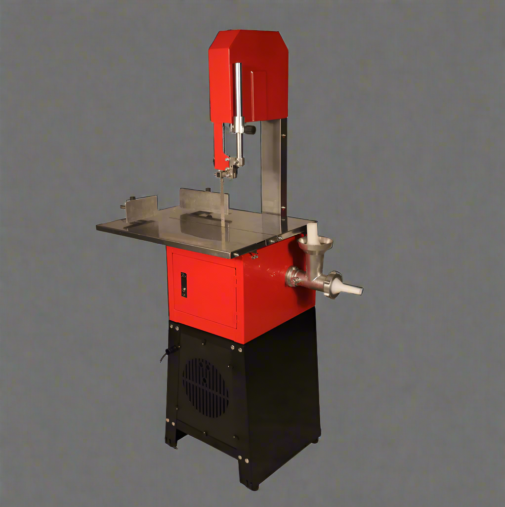 Pro Series 10” Meat Band Saw & Grinder – Commercial 2-in-1 Butcher Machine | Red & Silver