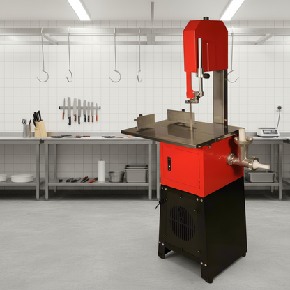 Pro Series 10” Meat Band Saw & Grinder – Commercial 2-in-1 Butcher Machine | Red & Silver